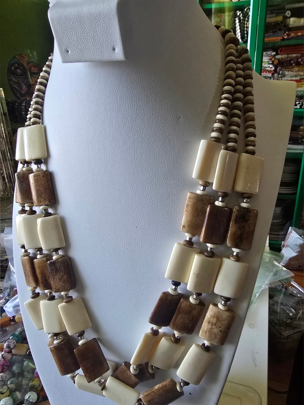 Neutral Cream & Brown Multi-Strand Beaded Necklace